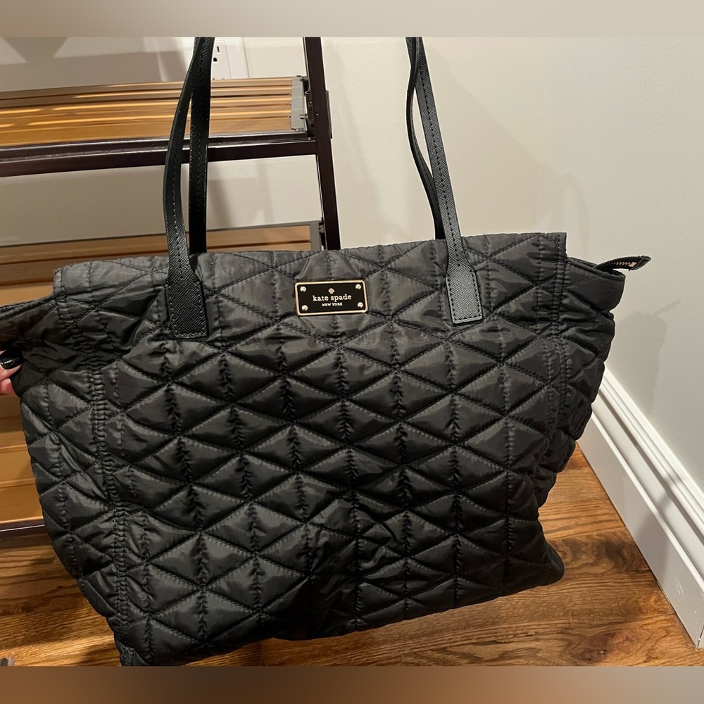 Black quilted-like large tote